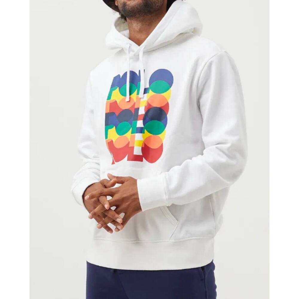 Polo Ralph Lauren Rainbow Logo Hoodie White Pullover Sweatshirt 2XL